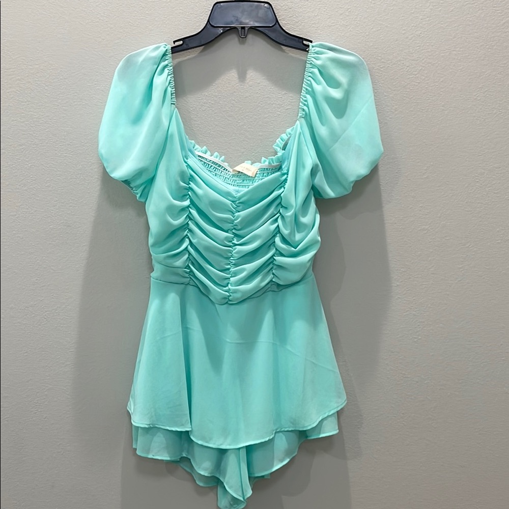 Altar'd State Aqua Green Ruched Romper